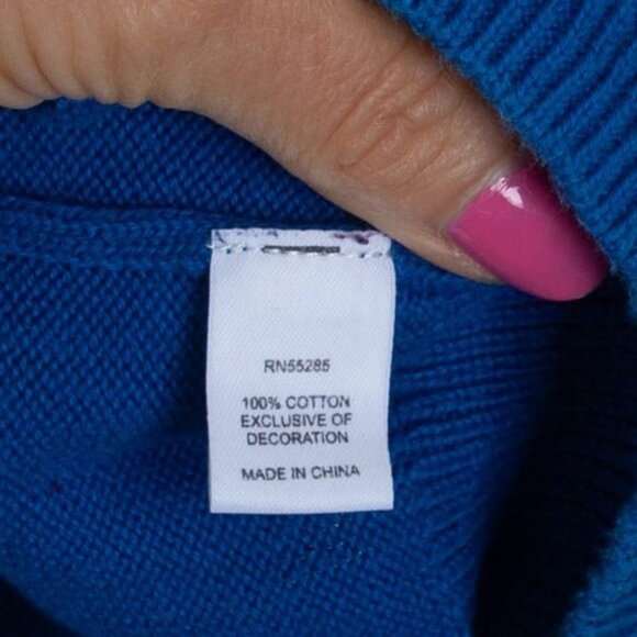 Vintage Express Mens V Neck Cotton Sweater Size L Blue Logo Preppy‎ Academia Y2K - Picture 6 of 9